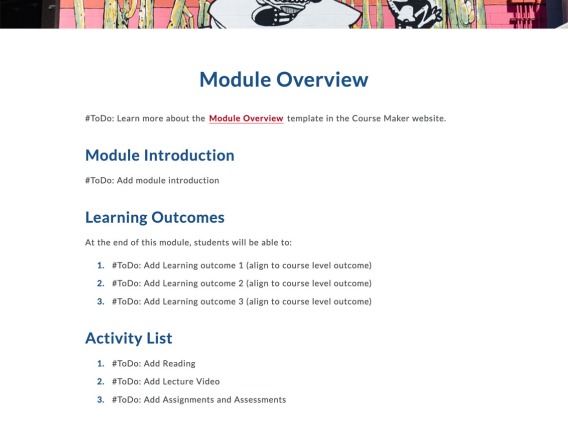 Module Overview page includes a module introduction, learning outcomes, and activity list