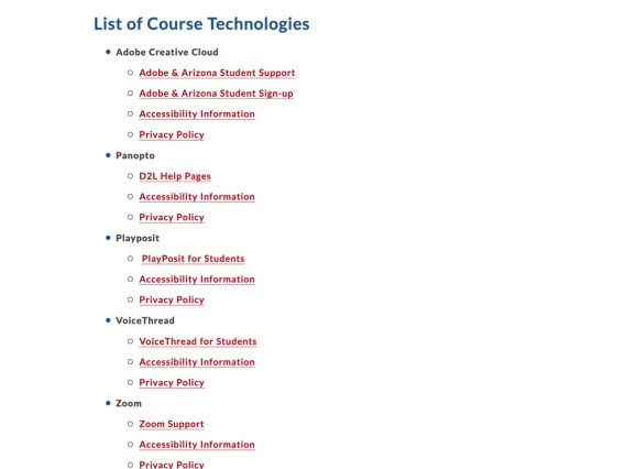 Specific Course Technology Template page