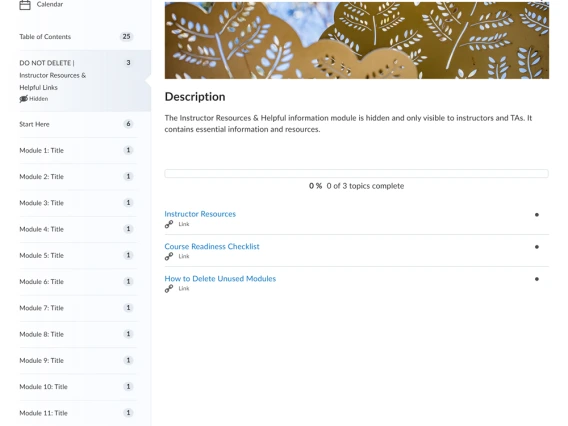 Preview of the instructor resources page