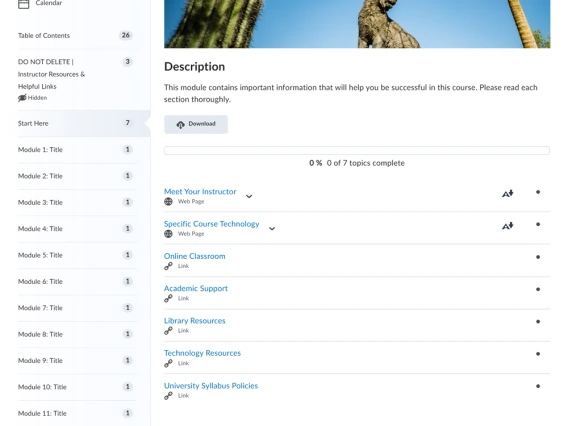 Preview of the Start Here module in the Course Maker Starter Kit