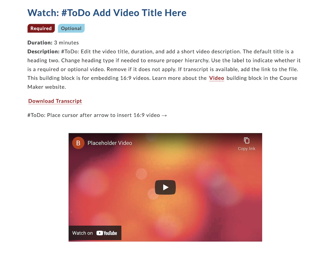 Preview of 16 by 9 Video building block