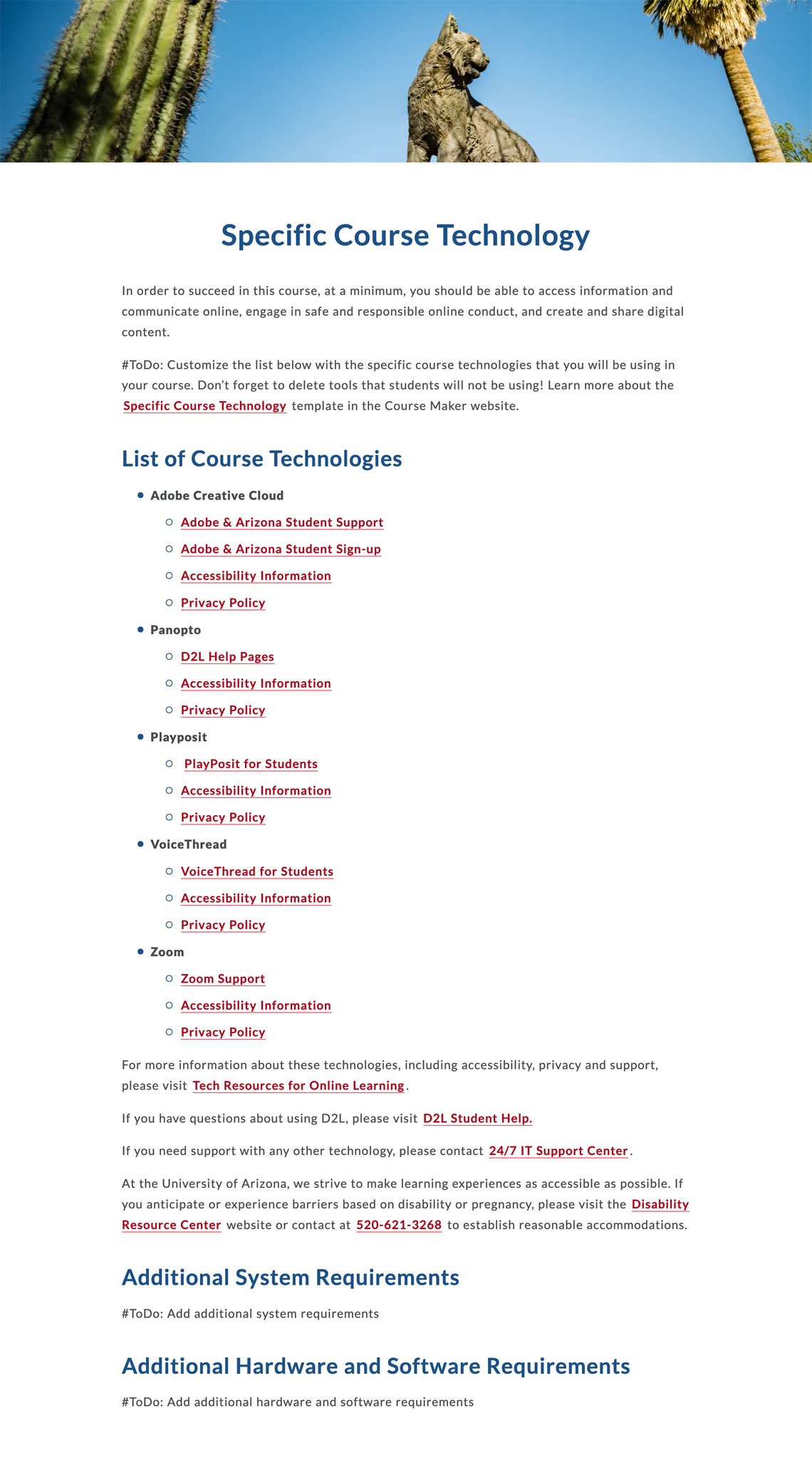 Specific Course Technology Template page