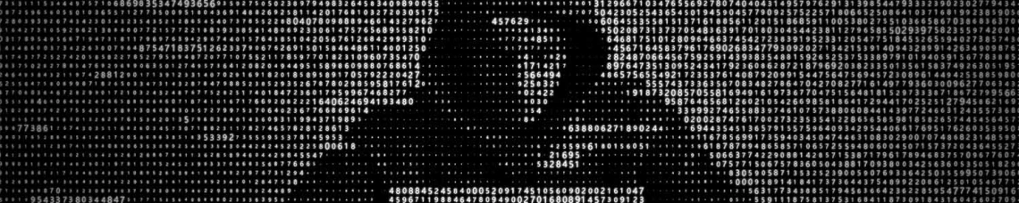 Computer code illustration of a man wearing a dark hooded jacket