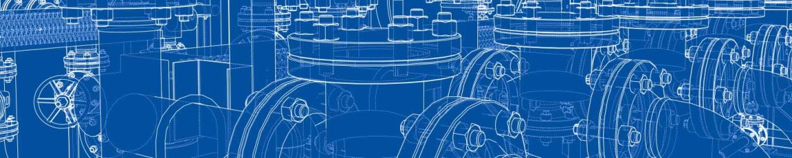 Blueprint of gears on a blue background