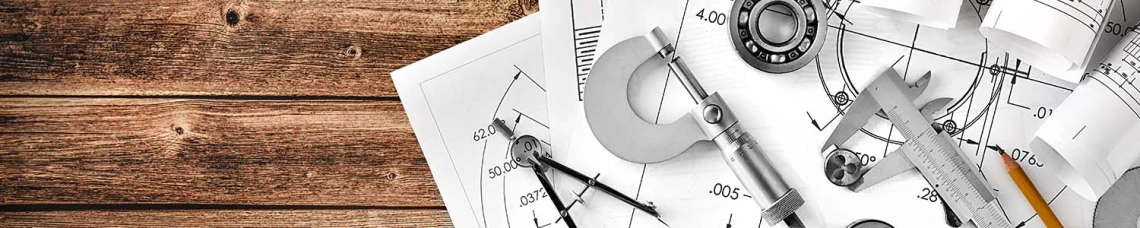 Engineering sketches on wood table