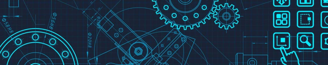 Illustration of neon gears on a dark background