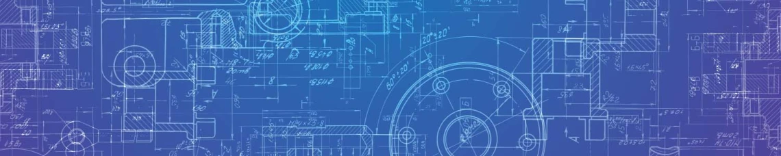 Illustration of engineering sketches on a blue gradient background