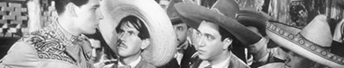 Vintage black and white photo of males wearing sombreros