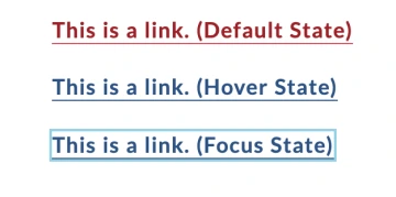 Links in default, hover, and focus state