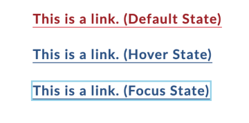 Links in default, hover, and focus state