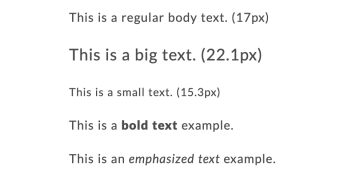 Text Styles: regular body text, big text, small text, bold text, emphasized text