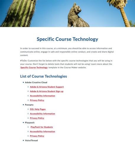 Specific Course Technology Template page